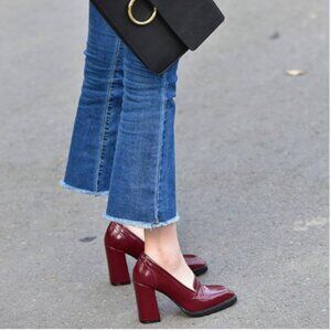 FOWT Red High Block Heels Loafers for Women Classical Square Toe Pumps